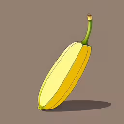 a yellow and green banana on a tan surface