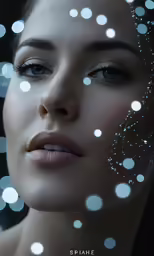 a beautiful young woman posing with sparkle around her face
