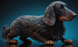 this is an artistic painting of a dog covered in pearls