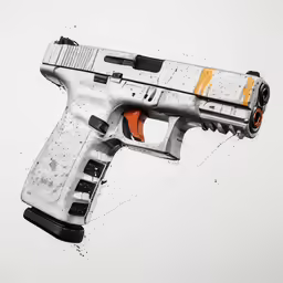 an orange and white handgun gun drawn in ink