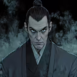 the man is dressed in dark clothes and staring to his left