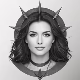 a beautiful young woman with horns and piercings on her head