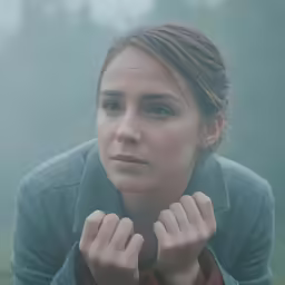 a woman that is standing in the fog