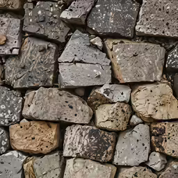 rock wall, made out of small brown and gray stones