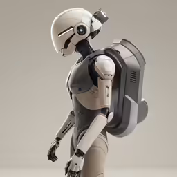a toy man wearing a space suit and carrying an object