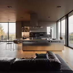 this modern kitchen has the most beautiful view