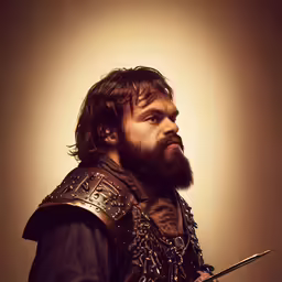 a man with a beard and full armor