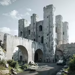 an old castle with arches is shown in this photo