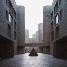 a building with a triangular entrance in the center