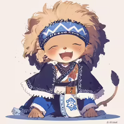 a lion girl sitting in front of a white background