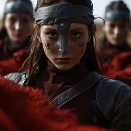 a group of women in costumes, wearing face paint