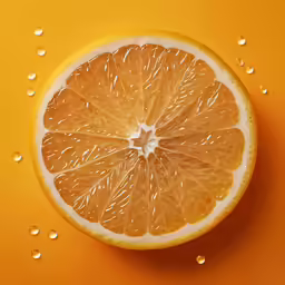 the orange is cut in half on an orange background