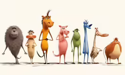 a group of cartoon animals posing together