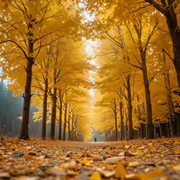 an avenue of leafed trees in fall