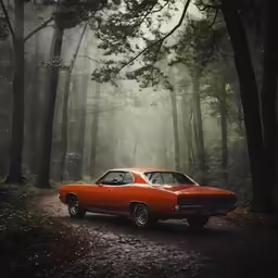 an old car is parked in the middle of a dirt road