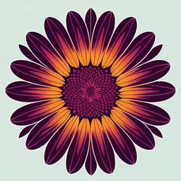 the colorful flower is painted yellow and pink,a colorful floral with purple petals and orange centers