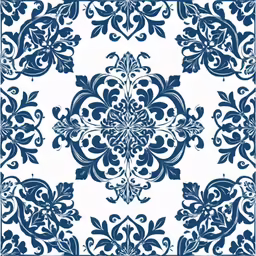 a blue and white damask pattern with swirls and leaves