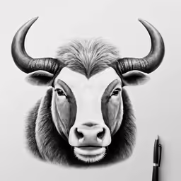 a drawing of a horned bull with horns