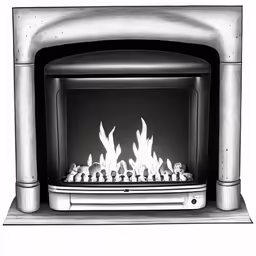 the fireplace is empty and has no flame