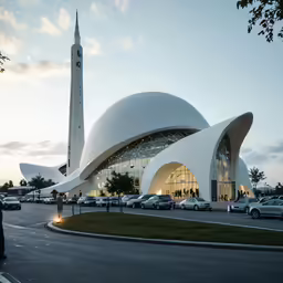 a building with a very long, wavy entrance