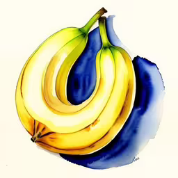 some yellow and blue bananas with a piece of watercolor paper,a bunch of bananas on a white and blue background