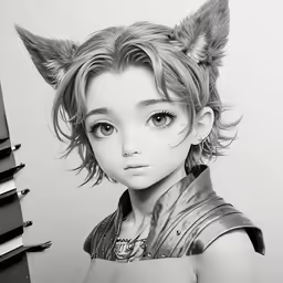 an artistic drawing of a girl with cat ears