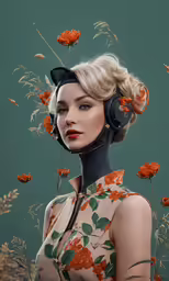 a female model with headphones is posing for a photograph