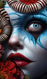 a woman with her eyes painted, with colorful makeup