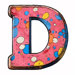 the letter d is painted pink and blue with balloons