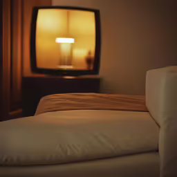 an antique television turned on with the light turned off