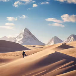 a man is standing in the middle of a desert