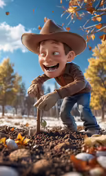 there is a kid that is digging the soil