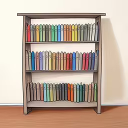 this is an image of the bookcase with colored books,a book shelf filled with lots of books,an image of a shelf of books on the wall,book shelf with multicolored books in it,the three shelves are stacked on top of each other