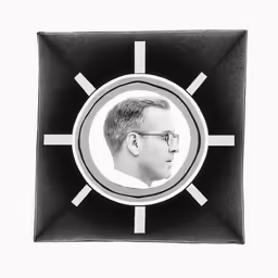 a black and white photo with glasses in the center of a circular design
