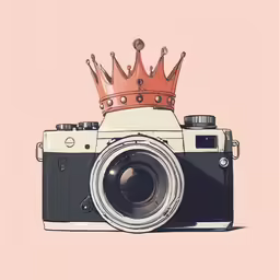 a camera that has a crown on top of it