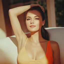 young woman wearing orange and yellow underwiret