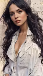 a woman posing with long hair and no shirt