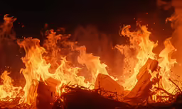 a flame with the top exposed and bright