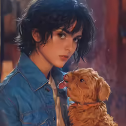 a lady with a blue jacket and her dog