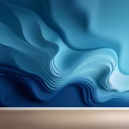 an artistic and abstract wall mural of light blue colors