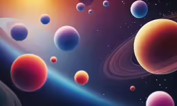 a painting of planets that appear to be in different colors