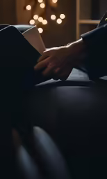 the person is holding their book while sitting on a couch
