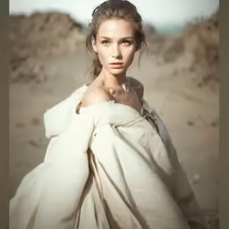 a girl with long hair wrapped in a blanket