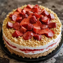 a very pretty cake with some strawberries on top