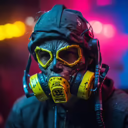 man with respirator mask and goggles