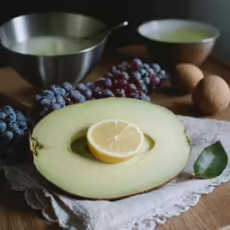 a table topped with sliced fruit and a plate