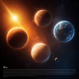 some planets are in the dark space with bright yellow lights