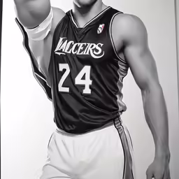the basketball player in black and white is pointing to his left