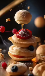 an individual is taking something to eat and it looks like they are falling
