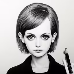 a drawing of a person holding a pencil